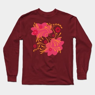 Folk flowers floral art print Flowers abstract art Long Sleeve T-Shirt